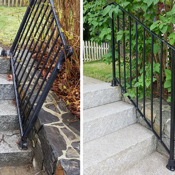 Simple Iron Railing for Steps in pathway, Before and After